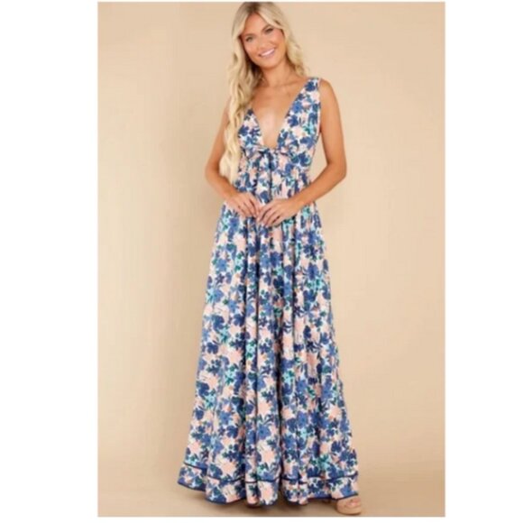 Aakaa Chasing The Tides Maxi | NWT | XS | Floral Print Open Back Dress - Picture 1 of 6